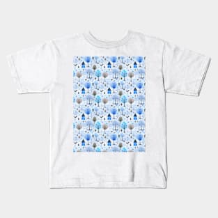 Naive birdhouse illustration blue Kids T-Shirt